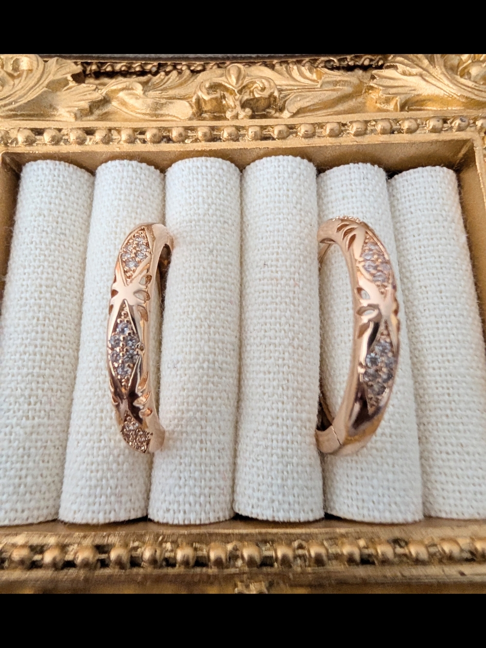 Rose Gold Star-Engraved Huggie Hoop Earrings with Pavé Crystals - Rose Gold Tone